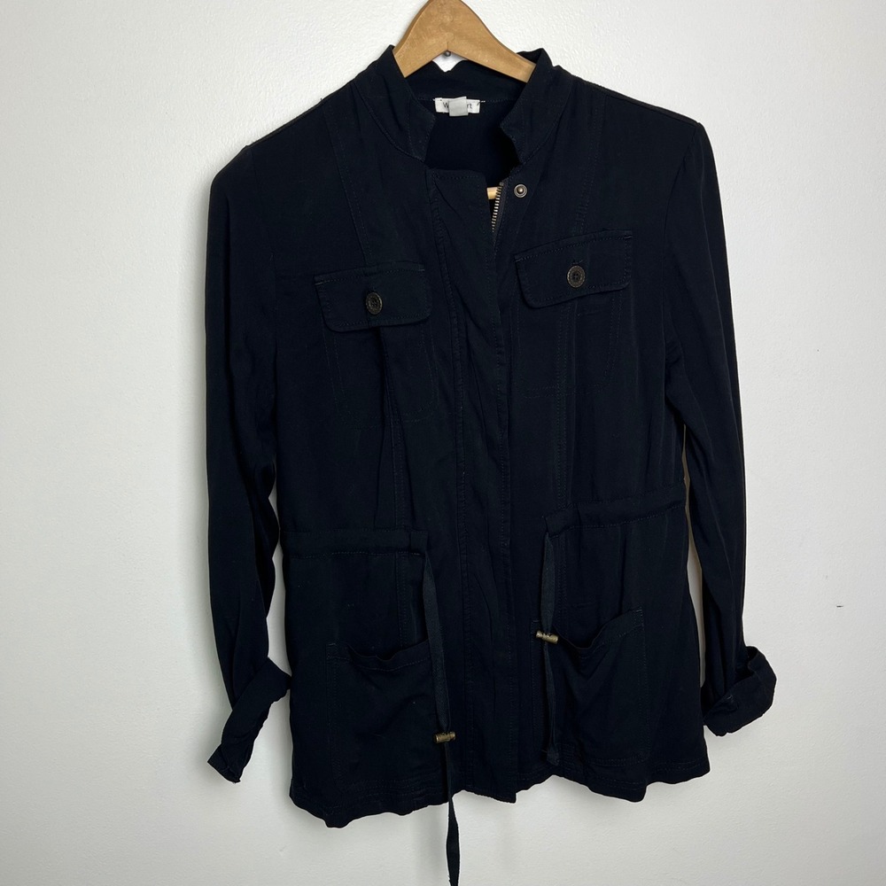 Westport Black Utility‎ Jacket Women's S Military Cargo Pockets Drawstring Waist